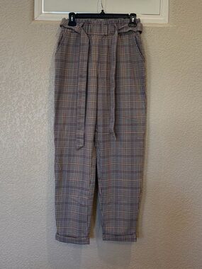 SO Paperbag Waist Plaid Trousers Pants - Taupe Multi